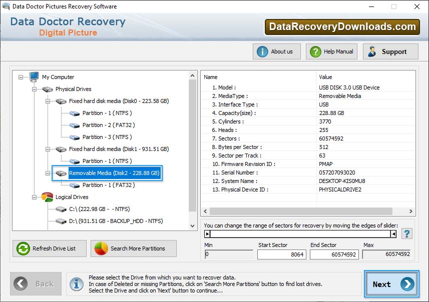 Select the removable media