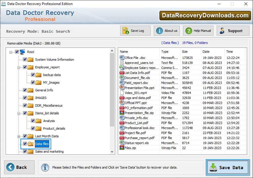 Save recovered data files